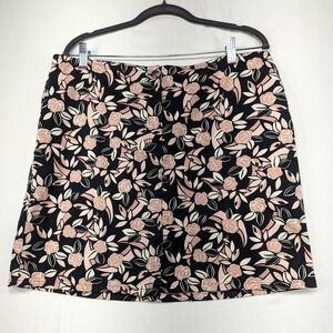 Ann Taylor LOFT Floral Print Skirt Women's Size 14 Pink Black Button Front‎